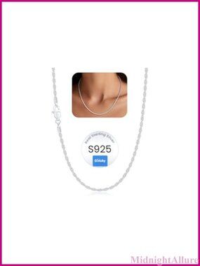 925 Sterling Silver Rope Chain Necklace 2mm 18 Inch Lobster Clasp